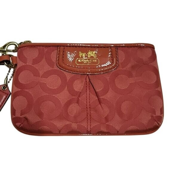 Coach Signature Wristlet Purse Bag Clutch Melon Orange Coral Pink Women's OS - Picture 5 of 13